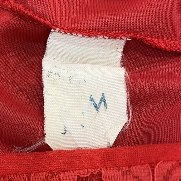 Vintage 70s Red Nylon Chiffon & Lace Trim Maxi Babydoll Nightgown Women’s Size M - Picture 10 of 10